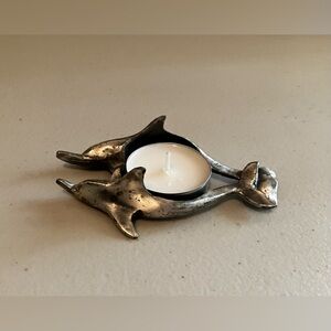 Vintage metal Dolphin tea-light candleholder